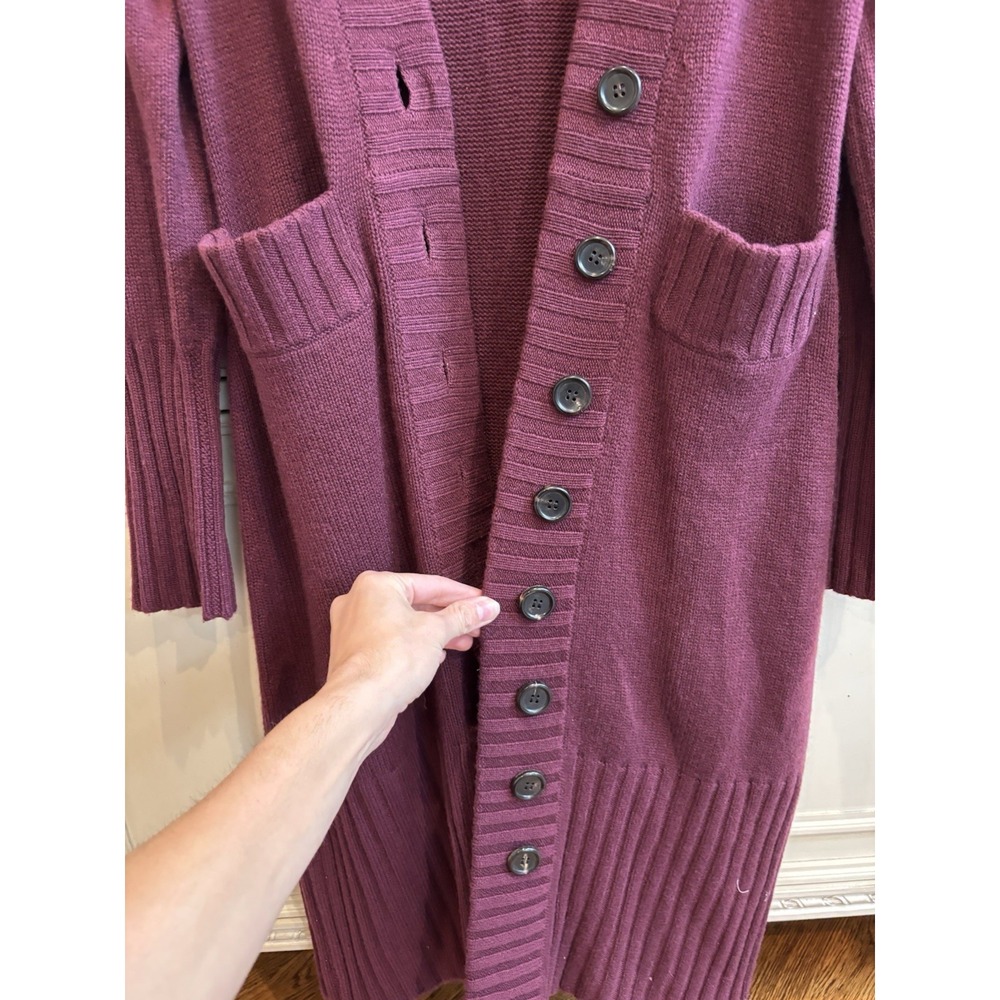 Neiman Marcus‎ Cashmere Full Length Purple Button Up Cardigan Duster Knit Small - Picture 7 of 10